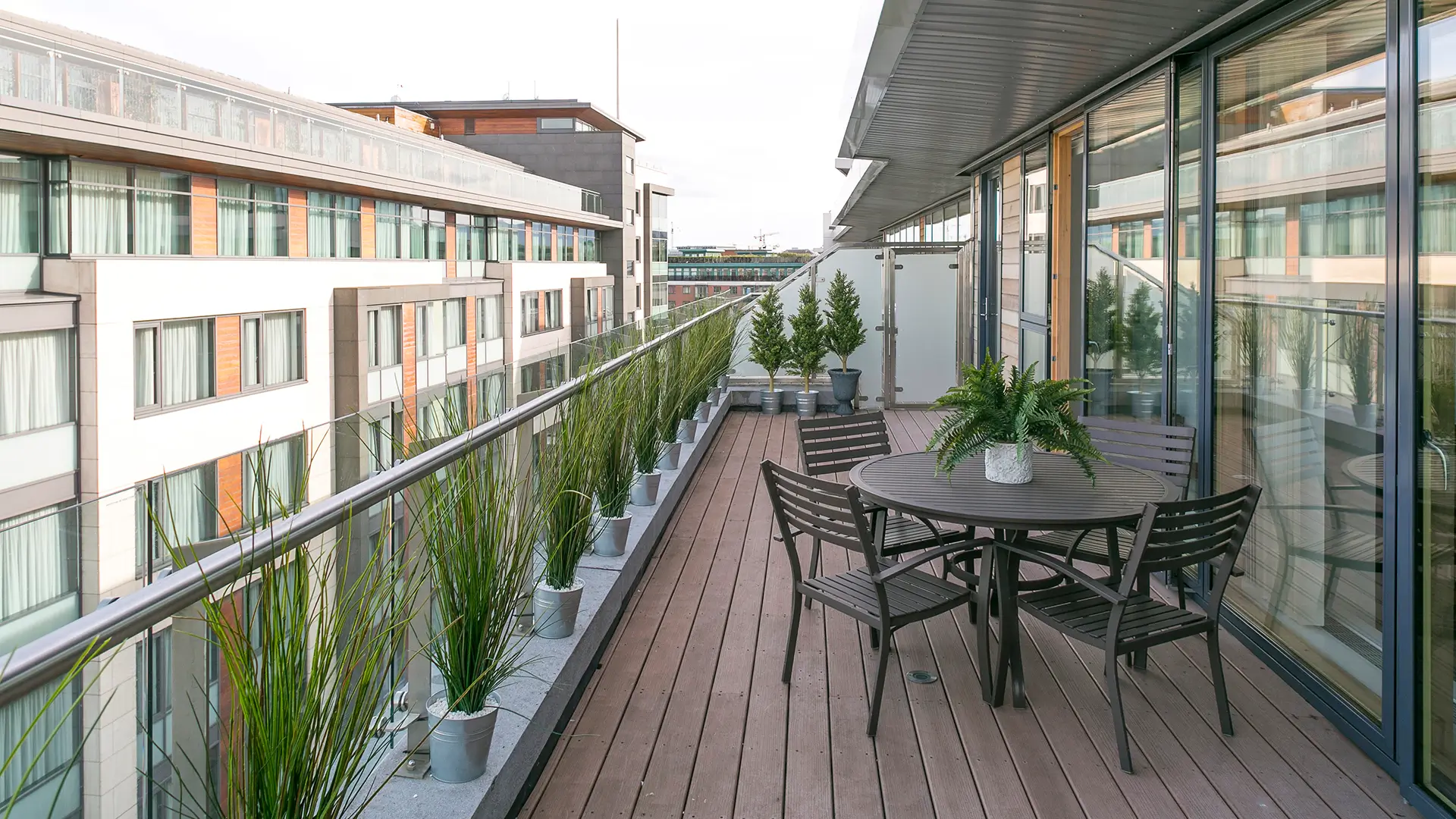 Penthouse balcony with city views