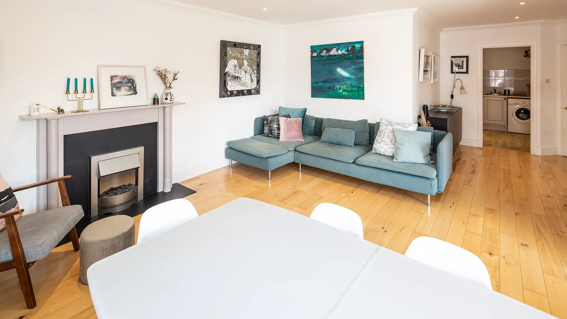 Modern living room with sleek furnishings